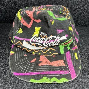 Vintage Coca Cola Black And Neon White Snapback Hat Rare Tie Dye 80s 90s